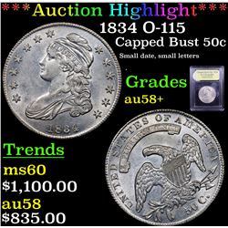 ***Auction Highlight*** 1834 O-115 Capped Bust Half Dollar 50c Graded Choice AU/BU Slider+ By USCG (