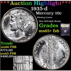 ***Auction Highlight*** 1935-d Mercury Dime 10c Graded GEM+ FSB By USCG (fc)