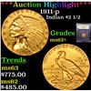 Image 1 : ***Auction Highlight*** 1911-p Gold Indian Quarter Eagle $2 1/2 Graded Select Unc By USCG (fc)