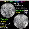 Image 1 : ***Auction Highlight*** 1881-p Morgan Dollar $1 Graded GEM+ Unc By USCG (fc)