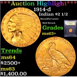 ***Auction Highlight*** 1914-d Gold Indian Quarter Eagle $2 1/2 Graded Select+ Unc By USCG (fc)
