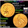 Image 1 : ***Auction Highlight*** 1914-d Gold Indian Quarter Eagle $2 1/2 Graded Select+ Unc By USCG (fc)