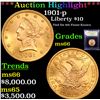 Image 1 : ***Auction Highlight*** 1901-p Gold Liberty Eagle $10 Graded GEM+ Unc By USCG (fc)