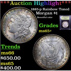 ***Auction Highlight*** 1885-p Rainbow Toned Morgan Dollar $1 Graded GEM+ Unc By USCG (fc)