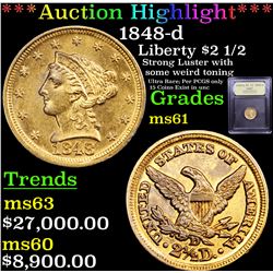 ***Auction Highlight*** 1848-d Gold Liberty Quarter Eagle $2 1/2 Graded BU+ By USCG (fc)