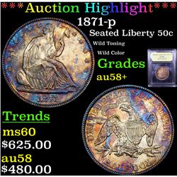 ***Auction Highlight*** 1871-p Seated Half Dollar 50c Graded Choice AU/BU Slider+ By USCG (fc)