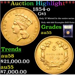 ***Auction Highlight*** 1854-o Three Dollar Gold 3 Graded Choice AU By USCG (fc)