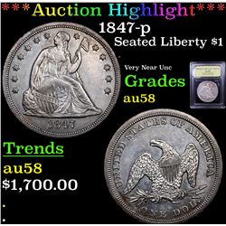 ***Auction Highlight*** 1847-p Seated Liberty Dollar $1 Graded Choice AU/BU Slider By USCG (fc)