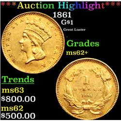 ***Auction Highlight*** 1861 Gold Dollar $1 Grades Select Unc (fc)