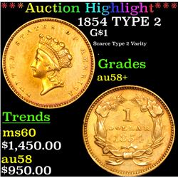 ***Auction Highlight*** 1854 TYPE 2 Gold Dollar $1 Grades Choice AU/BU Slider+ (fc)