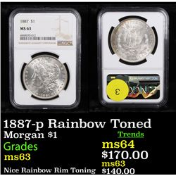 NGC 1887-p Rainbow Toned Morgan Dollar $1 Graded ms63 By NGC