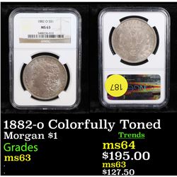 NGC 1882-o Colorfully Toned Morgan Dollar $1 Graded ms63 By NGC