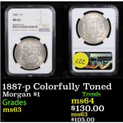 NGC 1887-p Colorfully Toned Morgan Dollar $1 Graded ms63 By NGC