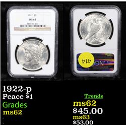 NGC 1922-p Peace Dollar $1 Graded ms62 By NGC