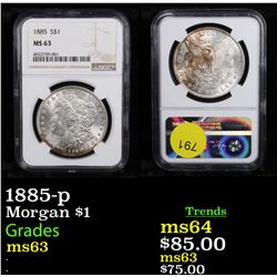 NGC 1885-p Morgan Dollar $1 Graded ms63 By NGC