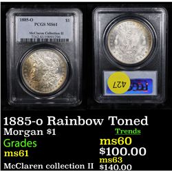 PCGS 1885-o Rainbow Toned Morgan Dollar $1 Graded ms61 By PCGS