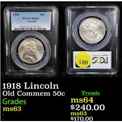 PCGS 1918 Lincoln Old Commem Half Dollar 50c Graded ms63 By PCGS