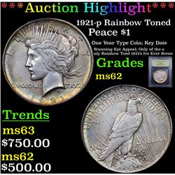 1921-p Rainbow Toned Peace Dollar $1 Graded Select Unc By USCG