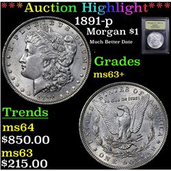1891-p Morgan Dollar $1 Graded Select+ Unc By USCG