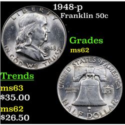 1948-p Franklin Half Dollar 50c Grades Select Unc