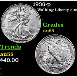 1936-p Walking Liberty Half Dollar 50c Grades Choice AU