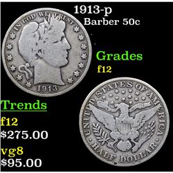 1913-p Barber Half Dollars 50c Grades f, fine