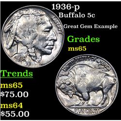 1936-p Buffalo Nickel 5c Grades GEM Unc