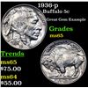 Image 1 : 1936-p Buffalo Nickel 5c Grades GEM Unc
