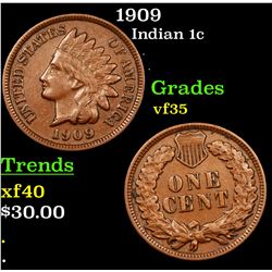 1909 Indian Cent 1c Grades vf++