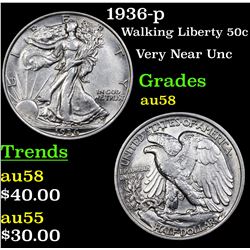 1936-p Walking Liberty Half Dollar 50c Grades Choice AU/BU Slider