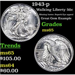 1943-p Walking Liberty Half Dollar 50c Grades GEM Unc