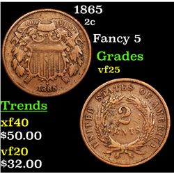 1865 Two Cent Piece 2c Grades vf+