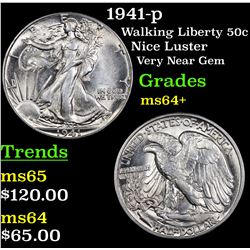 1941-p Walking Liberty Half Dollar 50c Grades Choice+ Unc