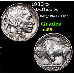 1936-p Buffalo Nickel 5c Grades Choice AU/BU Slider