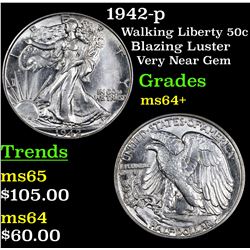 1942-p Walking Liberty Half Dollar 50c Grades Choice+ Unc