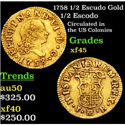 1758 1/2 Escudo Gold Grades xf+