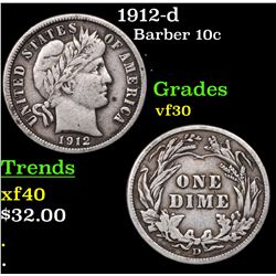 1912-d Barber Dime 10c Grades vf++