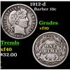 Image 1 : 1912-d Barber Dime 10c Grades vf++