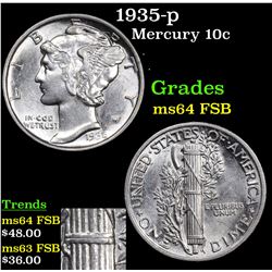 1935-p Mercury Dime 10c Grades Choice Unc FSB