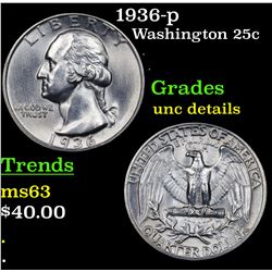 1936-p Washington Quarter 25c Grades Unc Details