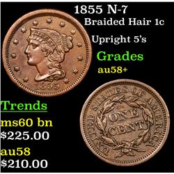 1855 N-7 Braided Hair Large Cent 1c Grades Choice AU/BU Slider+