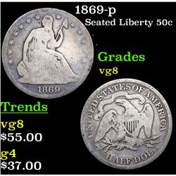1869-p Seated Half Dollar 50c Grades vg, very good