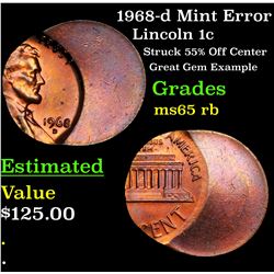 1968-d Mint Error Lincoln Cent 1c Grades GEM Unc RB
