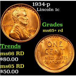 1934-p Lincoln Cent 1c Grades Gem+ Unc RD