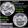 Image 1 : 1943-d Jefferson Nickel 5c Grades Choice Unc+ 6fs