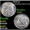 Image 1 : 1947-p Walking Liberty Half Dollar 50c Grades Select+ Unc