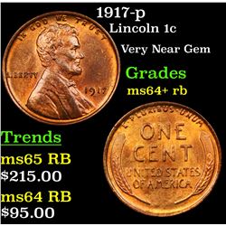 1917-p Lincoln Cent 1c Grades Choice+ Unc RB