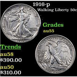 1916-p Walking Liberty Half Dollar 50c Grades Choice AU
