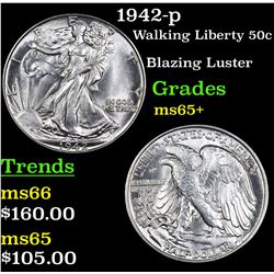1942-p Walking Liberty Half Dollar 50c Grades GEM+ Unc
