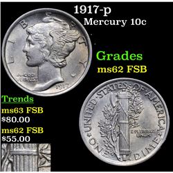 1917-p Mercury Dime 10c Grades Select Unc FSB